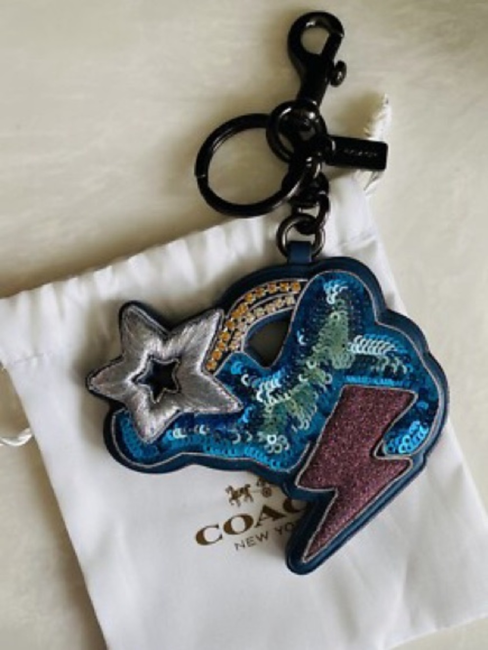 COACH Sequin Cloud Star Key Fob Perfect Condition
